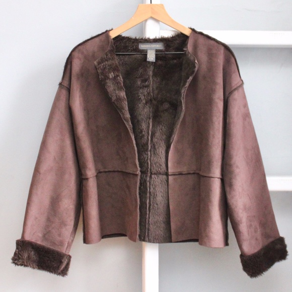 Banana Republic Jackets & Blazers - Banana Republic Brown Cropped Faux Suede Fur Lined Open Jacket Size Large